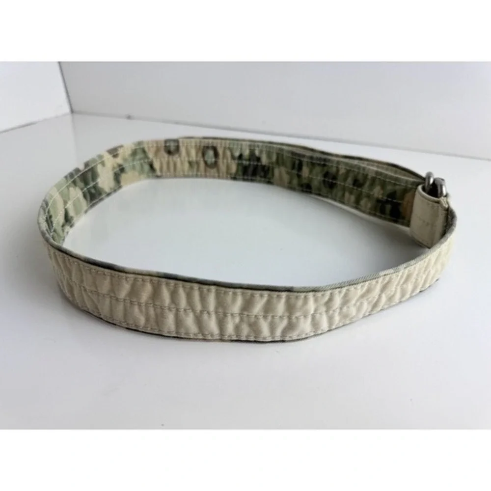 LOFT Reversible Camo Canvas D-Ring‎ Belt Khaki Tan Military Utility Chic 47-70